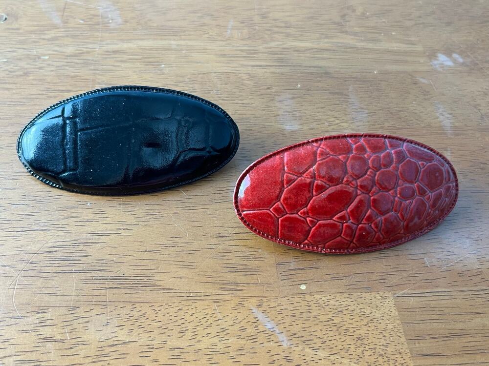 VTG Philips French Hair Barrette Clip Black Red Faux Crocodile Leather Boho